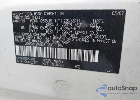 2007 Toyota Rav4 Limited from USA, damaged, VIN JTMZD31V975061030